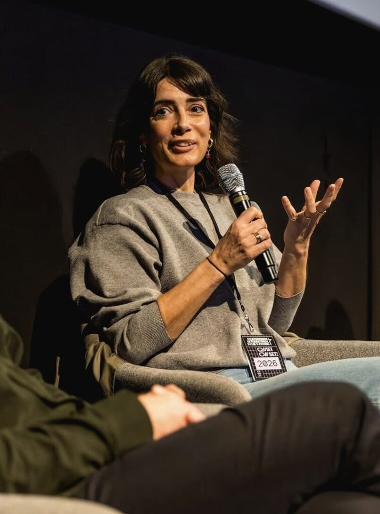 Daphne Maierna speaking on a panel at Playgrounds festival
